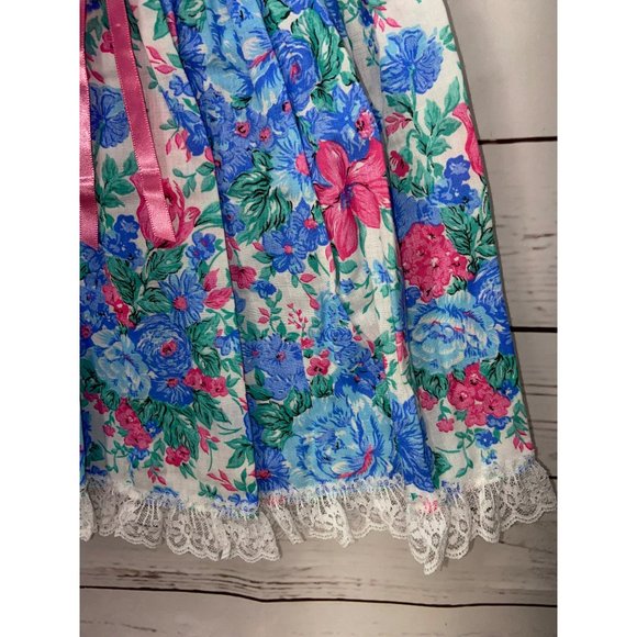 Vintage Forever Floral Blue Pink Lace Trim Size 18 Months Girl's Sleeveless Dres - Picture 5 of 9